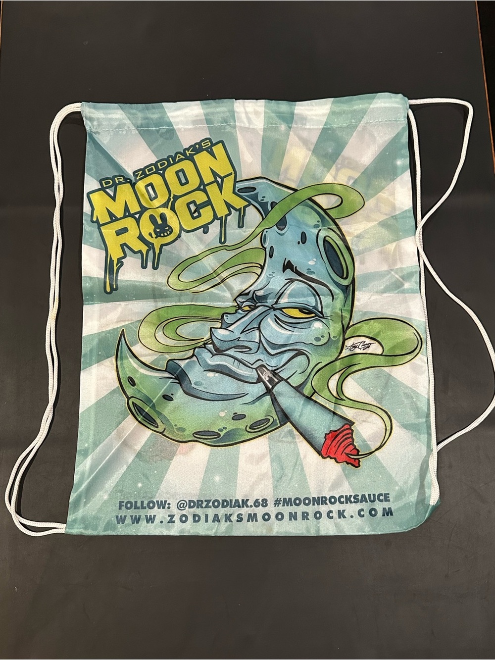 Dr. Zodiak's Moon Rock Graphic Drawstring Bag - Aqua Green